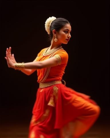 Portrait of classical dancer Aisha Sharma in performance