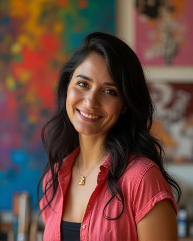 Portrait of visual artist Priya Singh in her studio