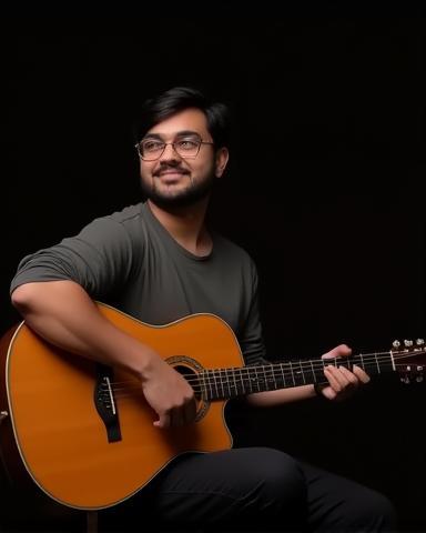Portrait of indie musician Rohan Kapoor with a guitar